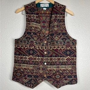 Vintage Orvis Tapestry Vest Aztec Pattern Button Front Women's Size Medium